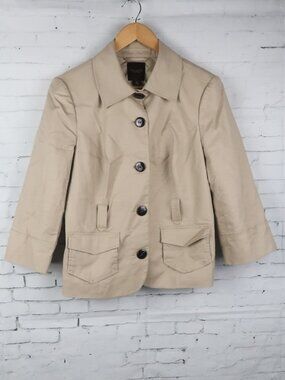 THE LIMITED TAN 3/4 SLEEVE CROPPED BUTTON DOWN TRENCH STYLE JACKET WITH POCKETS